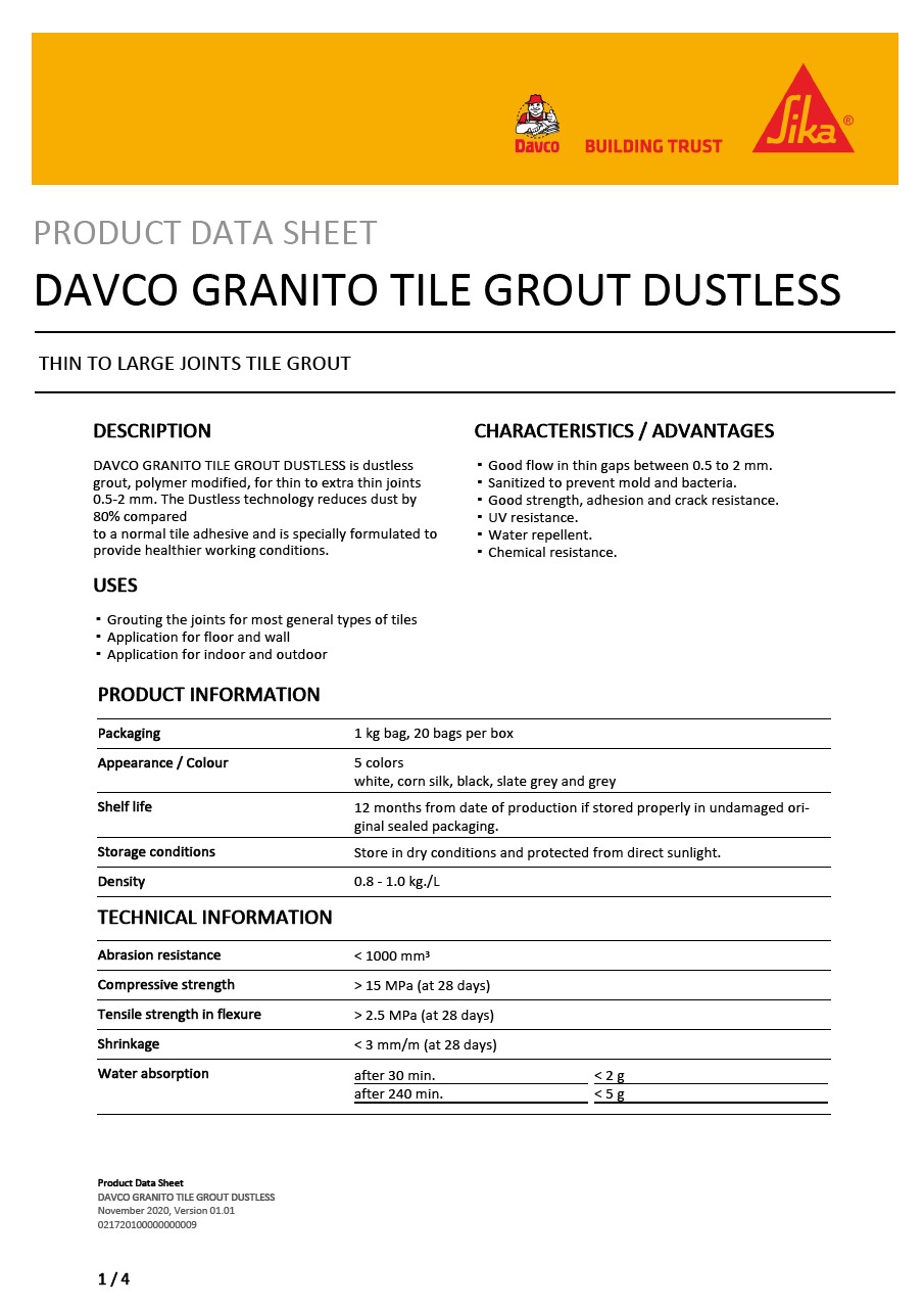DAVCO GRANITO TILE GROUT DUSTLESS